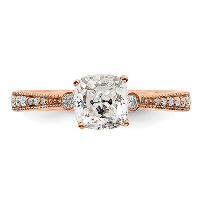 14k Rose Gold (Holds 1 carat (6.00mm) Cushion Center) 1/15 carat Diamond Semi-Mount Engagement Ring