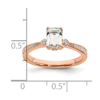 14k Rose Gold (Holds 1 carat (6.9x5.2mm) Emerald-cut Center) 1/15 carat Diamond Semi-Mount Engagement Ring