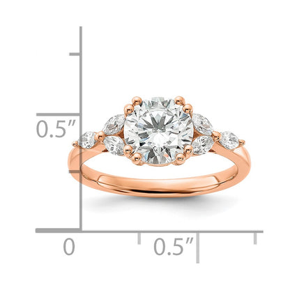 14k Rose Gold (Holds 1.5 carat (7.5mm) Round Center) 1/5 carat Marquise Diamond Semi-Mount Engagement Ring