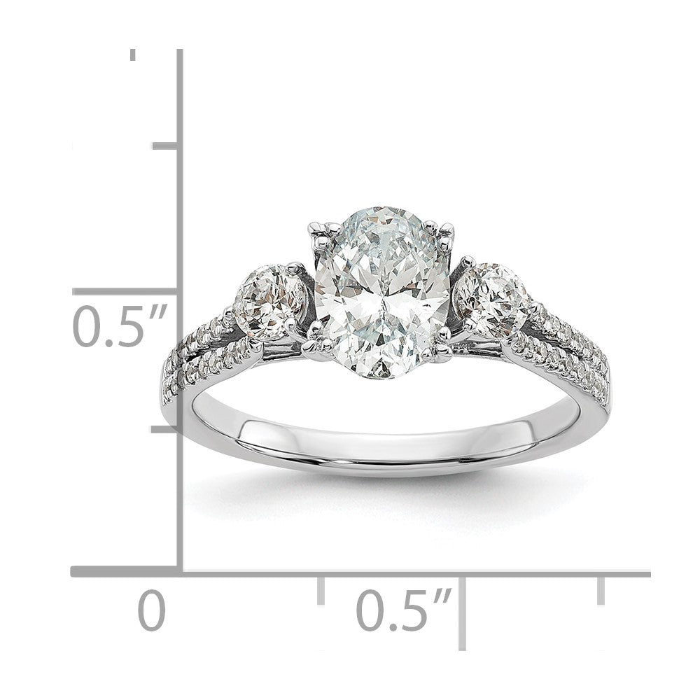 14k White Gold 3/8 carat Lab Grown Diamond VS/SI+ G+ 1 carat Center Oval Semi Mount Engagement Ring