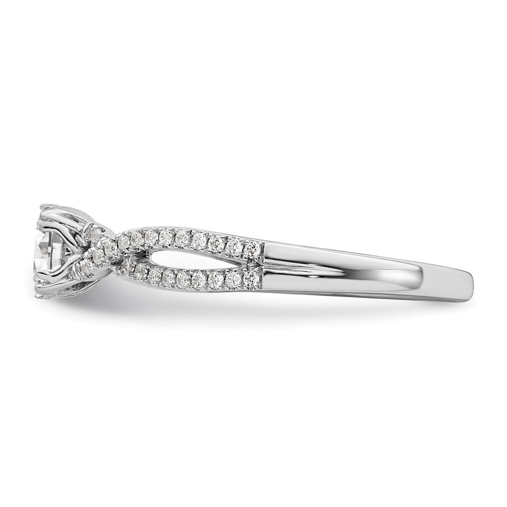 14k White Gold Criss-Cross (Holds 1/2 carat (5.2mm) Round Center) 1/6 carat Diamond Semi-Mount Engagement Ring