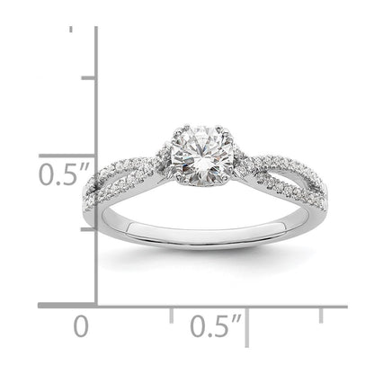 14k White Gold Criss-Cross (Holds 1/2 carat (5.2mm) Round Center) 1/6 carat Diamond Semi-Mount Engagement Ring