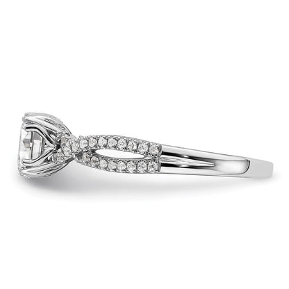 14k White Gold Criss-Cross (Holds 1 carat (6.5mm) Round Center) 1/5 carat Diamond Semi-Mount Engagement Ring