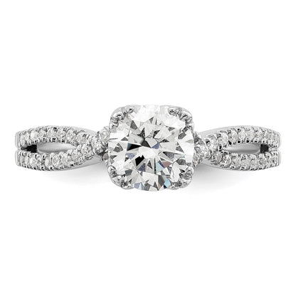14k White Gold Criss-Cross (Holds 1 carat (6.5mm) Round Center) 1/5 carat Diamond Semi-Mount Engagement Ring