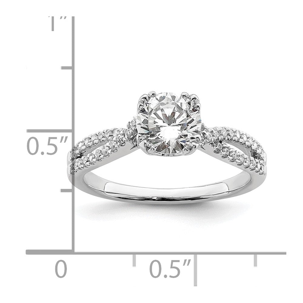 14k White Gold Criss-Cross (Holds 1 carat (6.5mm) Round Center) 1/5 carat Diamond Semi-Mount Engagement Ring