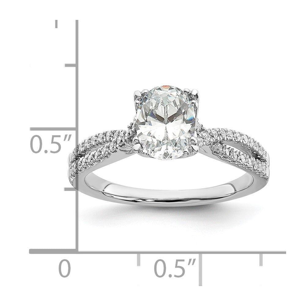 14k White Gold Criss-Cross (Holds 1 carat (8.00x6.1mm) Oval Center) 1/5 carat Diamond Semi-Mount Engagement Ring