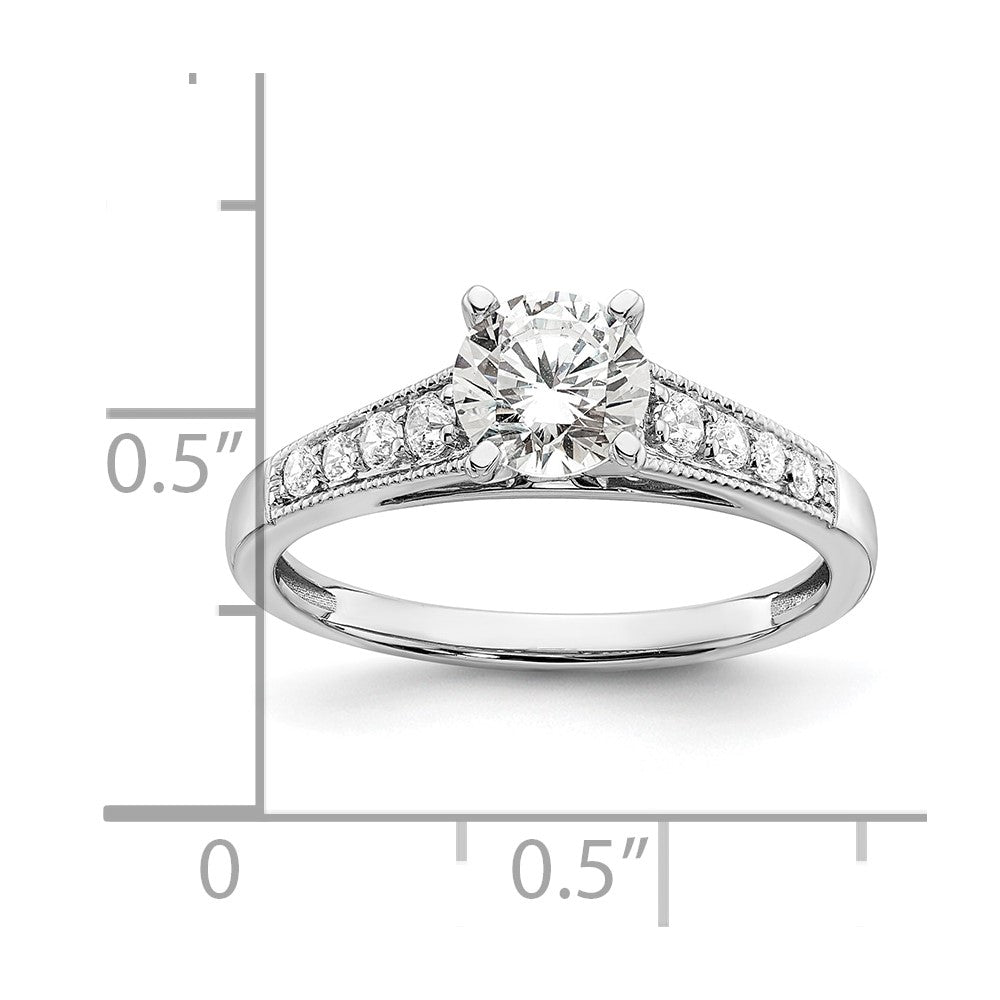 14k White Gold (Holds 1 carat (6.5mm) Round Center) 1/5 carat Diamond Semi-Mount Engagement Ring