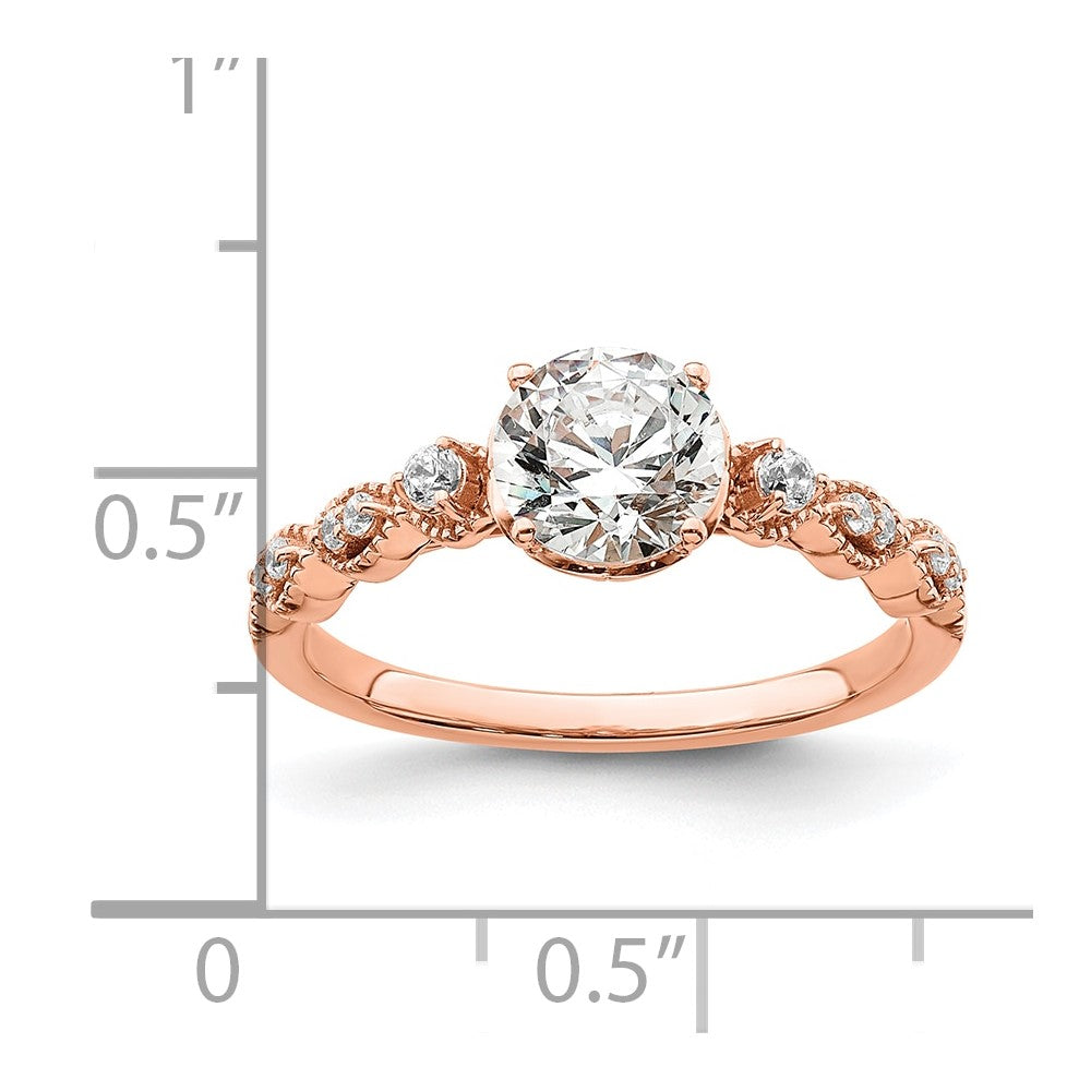 14k Rose Gold (Holds 1 carat (6.5mm) Round Center) 1/8 carat Diamond Semi-Mount Engagement Ring