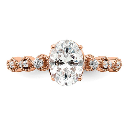 14k Rose Gold 1/8 carat Lab Grown Diamond VS/SI+ G+ 1 carat Center Oval Semi Mount Engagement Ring