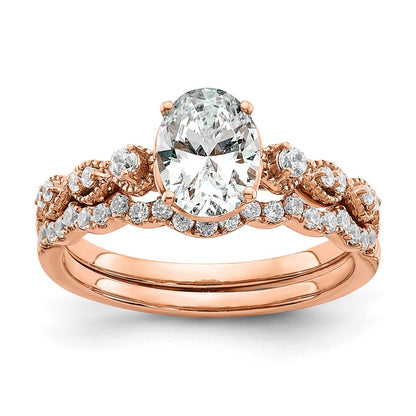 14k Rose Gold 1/8 carat Lab Grown Diamond VS/SI+ G+ 1 carat Center Oval Semi Mount Engagement Ring