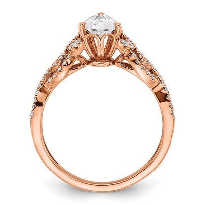 14k Rose Gold Criss-Cross (Holds 1 carat (8.00x6.1mm) Pear Center) 1/5 carat Diamond Semi-Mount Engagement Ring