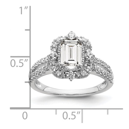 14k White Gold Vintage Halo (Holds 1 carat (6.9x5.2mm) Emerald-cut Center) 5/8 carat Diamond Semi-Mount Engagement Ring