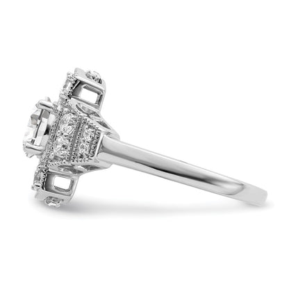 14k White Gold Art Deco (Holds 5/8 carat (5.6mm) Round Center) 1/3 carat Diamond Semi-mount Engagement Ring