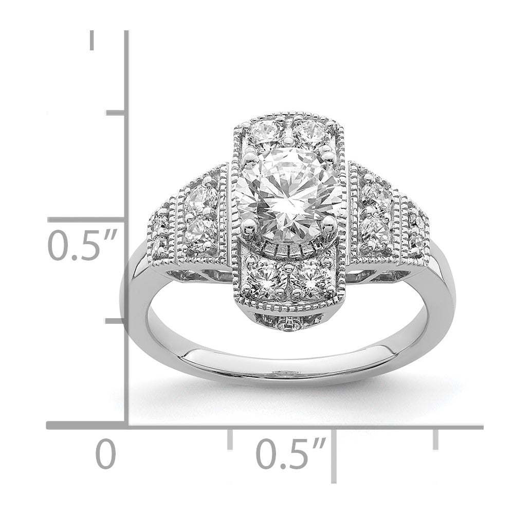 14k White Gold Art Deco (Holds 5/8 carat (5.6mm) Round Center) 1/3 carat Diamond Semi-mount Engagement Ring