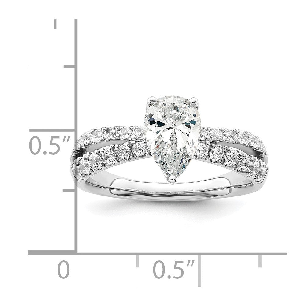 14k White Gold 5/8 carat Lab Grown Diamond VS/SI+ G+ 1 carat Center Pear Semi Mount Engagement Ring