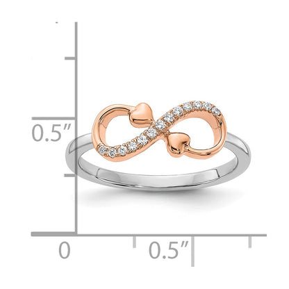10K Two-tone White and Rose Polished Infinity Hearts 1/15 carat Diamond Ring