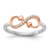 10K Two-tone White and Rose Polished Infinity Hearts 1/15 carat Diamond Ring