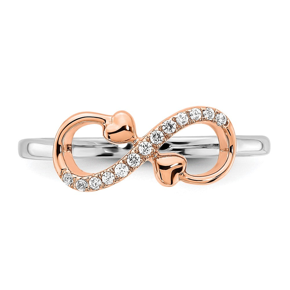 14k Two-Tone Rose and White Gold 1/15 carat Lab Grown Diamond VS/SI+ G+ Complete Infnity Hearts Symbol Ring