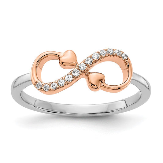 14k Two-Tone Rose and White Gold 1/15 carat Lab Grown Diamond VS/SI+ G+ Complete Infnity Hearts Symbol Ring