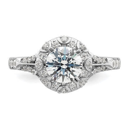 14k White Gold 1/3 carat Lab Grown Diamond VS/SI+ G+ 1 carat Center Round Semi Mount Halo Engagement Ring