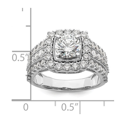 14k White Gold 1 1/3 carat Lab Grown Diamond VS/SI+ G+ 1 carat Center Round Semi Mount Engagement Ring