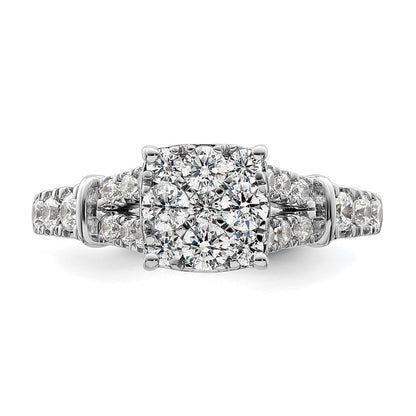 14k White Gold 1 carat Lab Grown Diamond VS/SI+ G+ Complete Cluster Engagement Ring