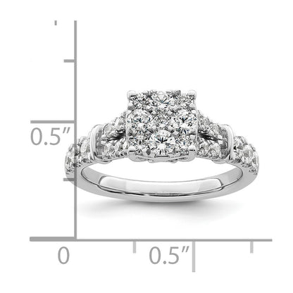 14k White Gold 1 carat Lab Grown Diamond VS/SI+ G+ Complete Cluster Engagement Ring