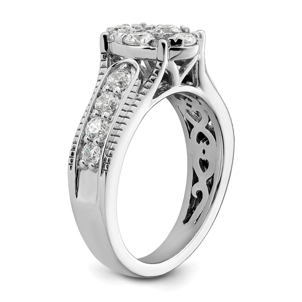 14k White Gold 1 carat Lab Grown Diamond VS/SI+ G+ Complete Cluster Engagement Ring