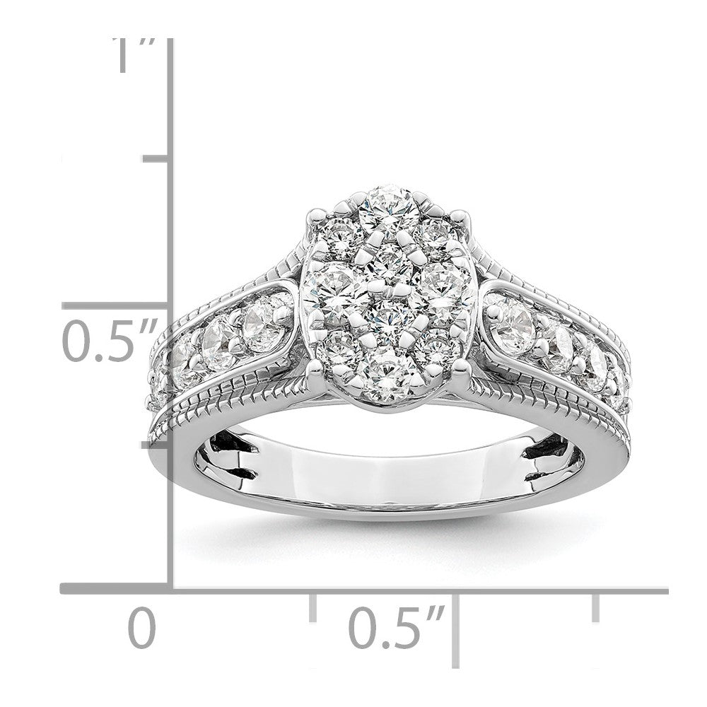 14k White Gold 1 carat Lab Grown Diamond VS/SI+ G+ Complete Cluster Engagement Ring