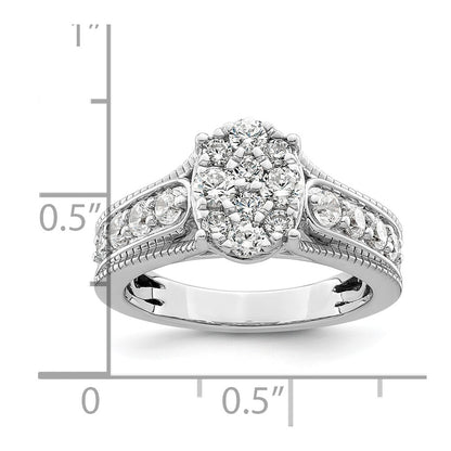 14k White Gold 1 carat Lab Grown Diamond VS/SI+ G+ Complete Cluster Engagement Ring