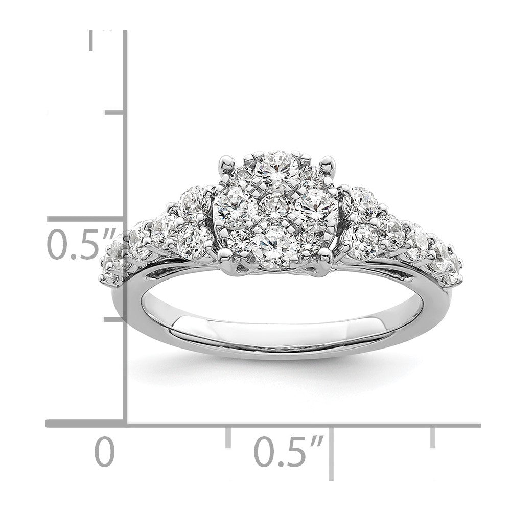 14k White Gold 1 carat Lab Grown Diamond VS/SI+ G+ Complete Cluster Engagement Ring