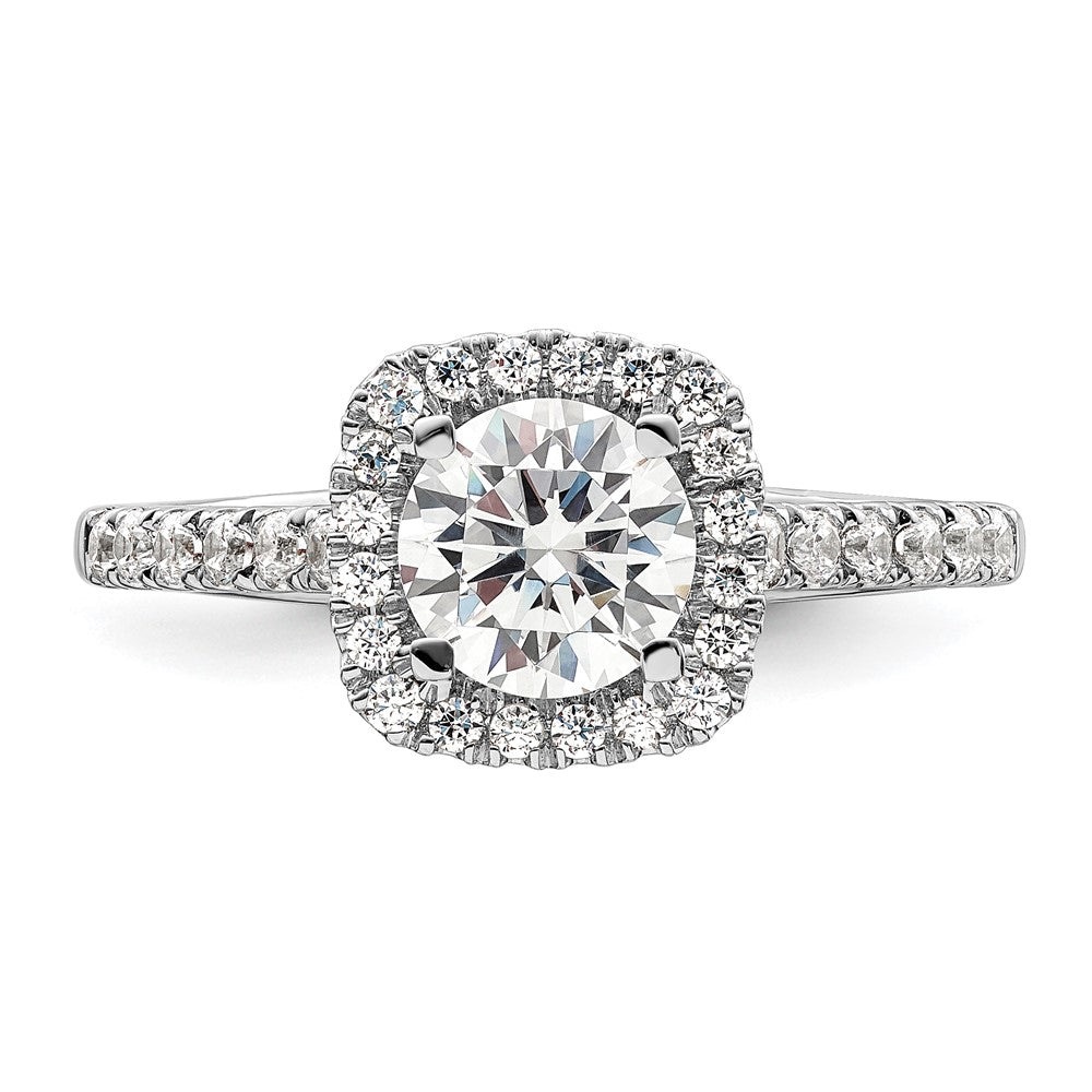 14K White Gold Halo Plus (Holds 1 carat (6.5mm) Round Center) 1/2 carat Diamond Semi-mount Engagement Ring