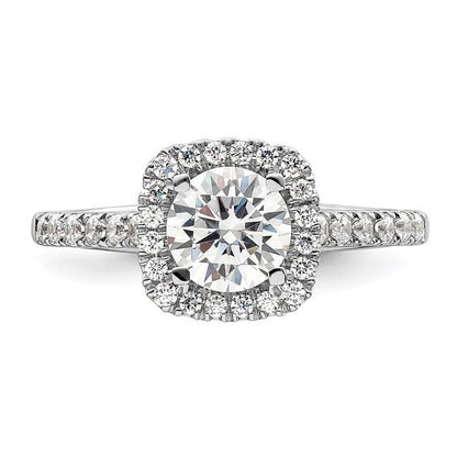 14K White Gold Halo Plus (Holds 1 carat (6.5mm) Round Center) 1/2 carat Diamond Semi-mount Engagement Ring