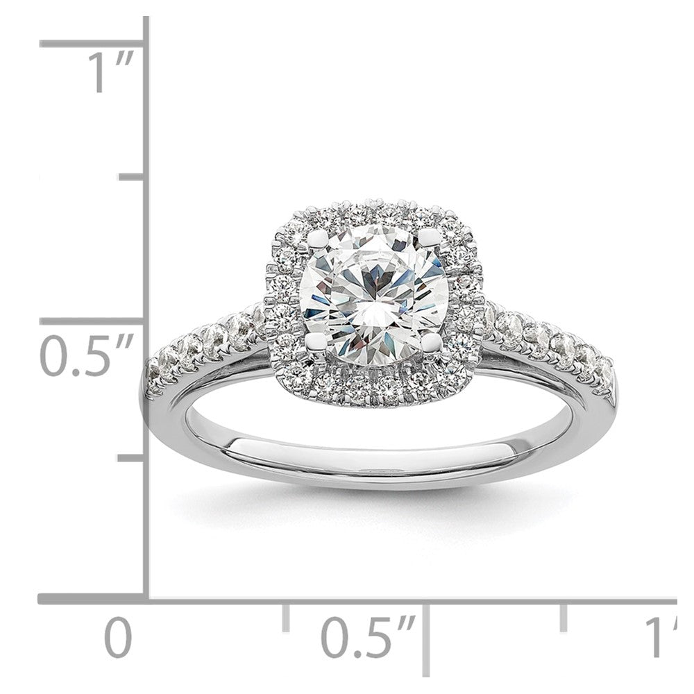 14K White Gold Halo Plus (Holds 1 carat (6.5mm) Round Center) 1/2 carat Diamond Semi-mount Engagement Ring