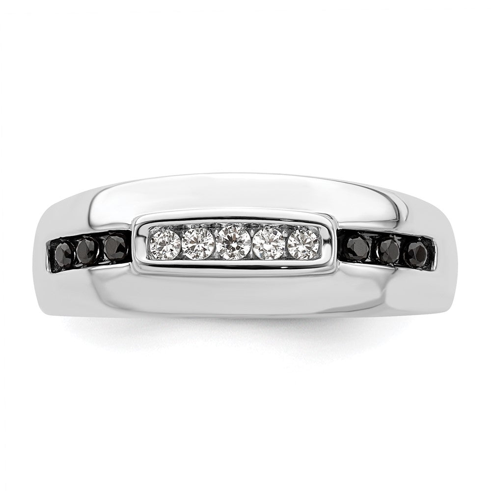 14K White Gold 1/4 carat White and Black Diamond Complete Men's Ring