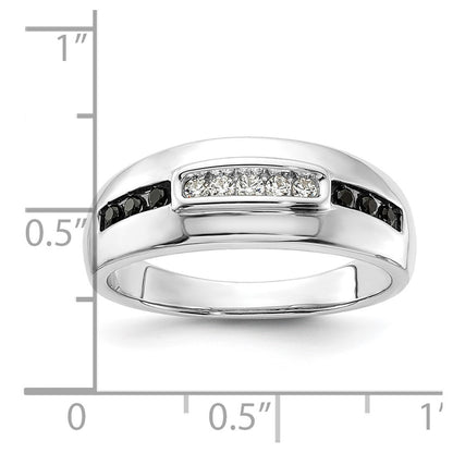 14K White Gold 1/4 carat White and Black Diamond Complete Men's Ring