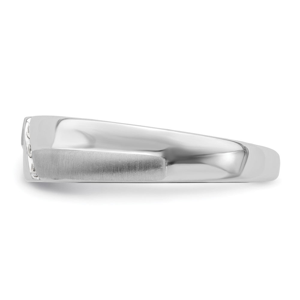 14K White Gold 3-Stone Satin and Polished 1/20 carat Diamond Complete Men's Band