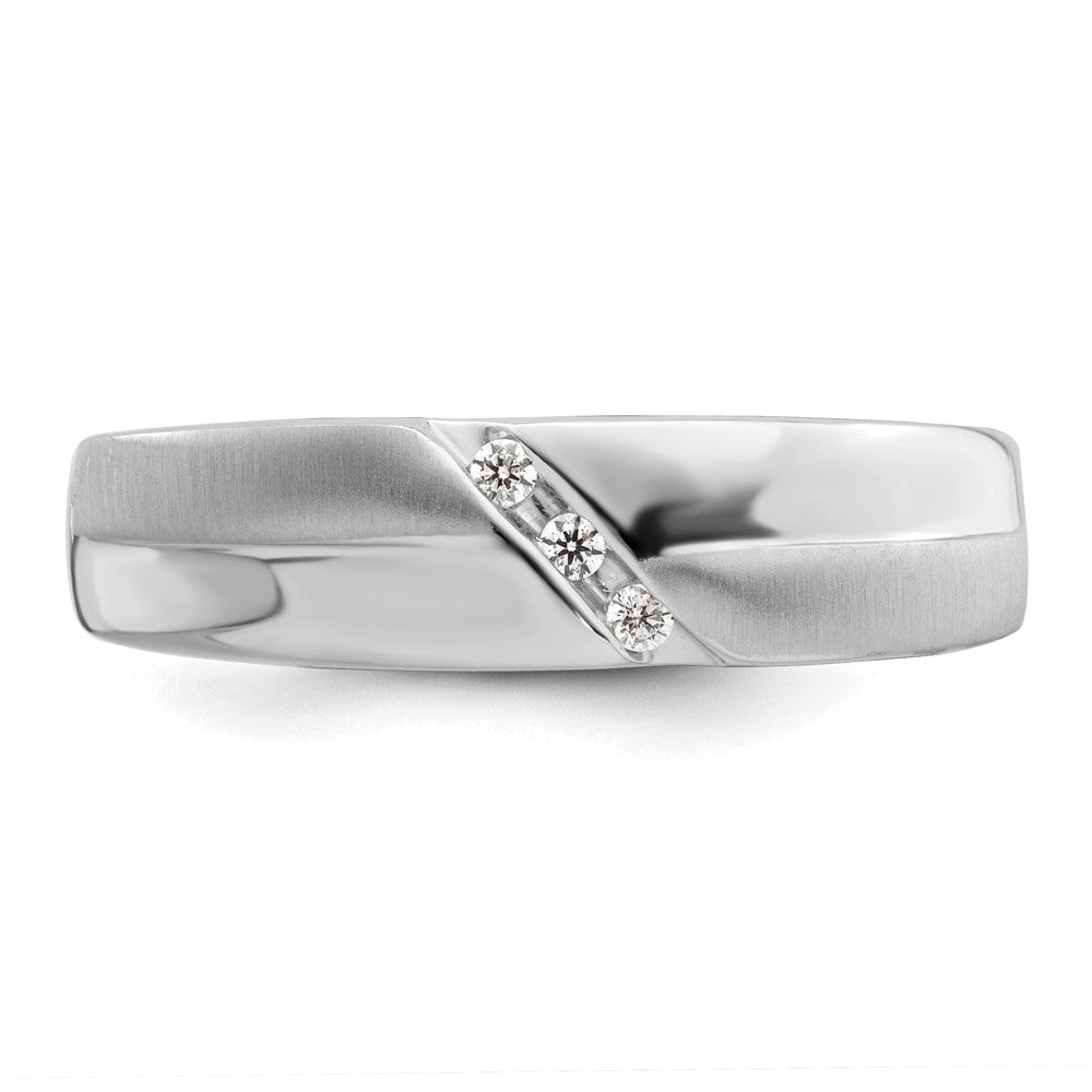 14K White Gold 3-Stone Satin and Polished 1/20 carat Diamond Complete Men's Band