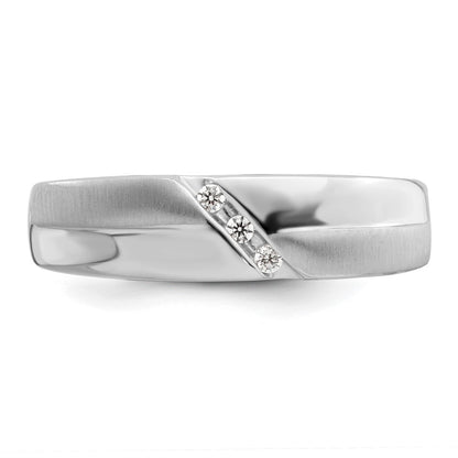14K White Gold 3-Stone Satin and Polished 1/20 carat Diamond Complete Men's Band