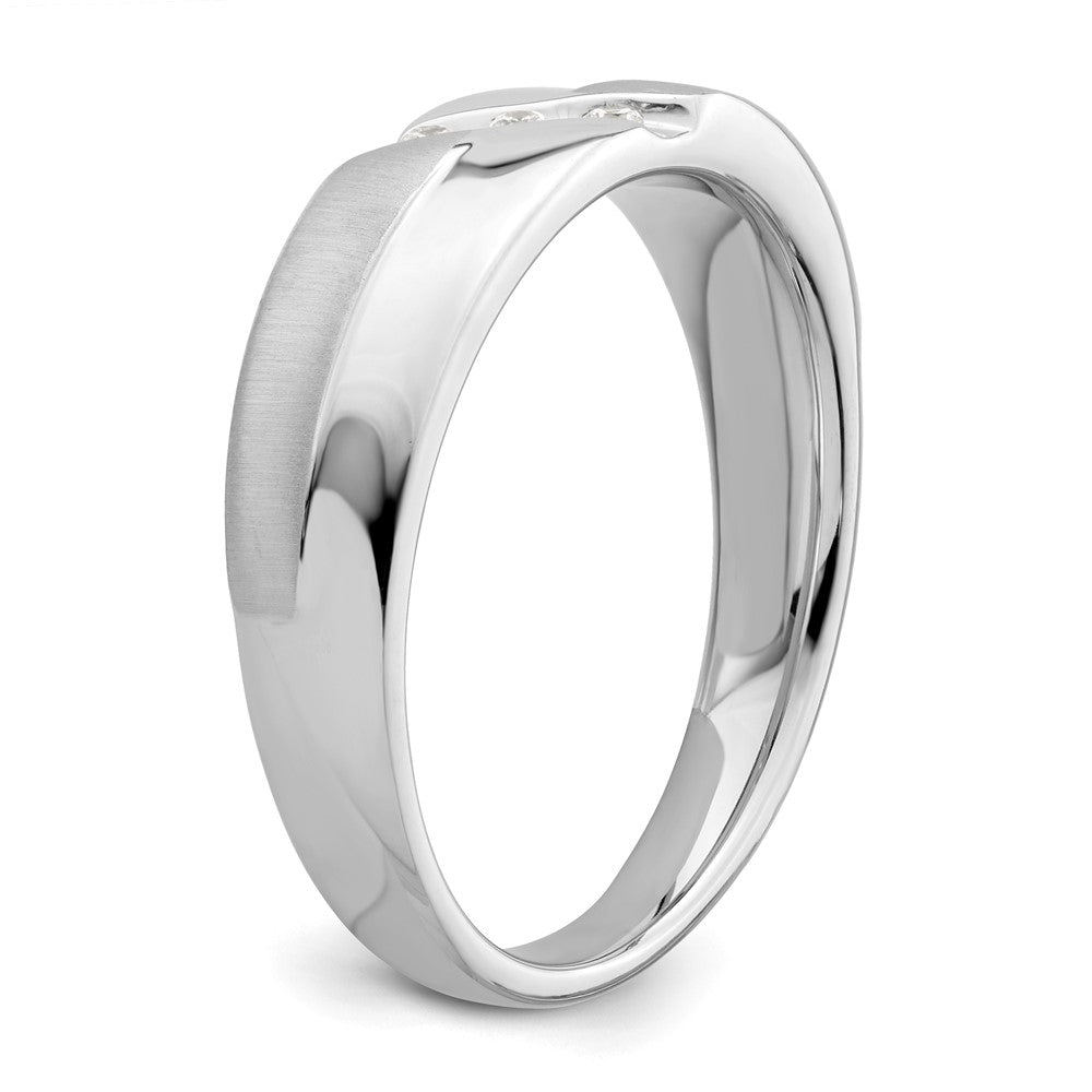 14K White Gold 3-Stone Satin and Polished 1/20 carat Diamond Complete Men's Band