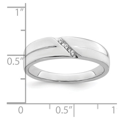 14K White Gold 3-Stone Satin and Polished 1/20 carat Diamond Complete Men's Band