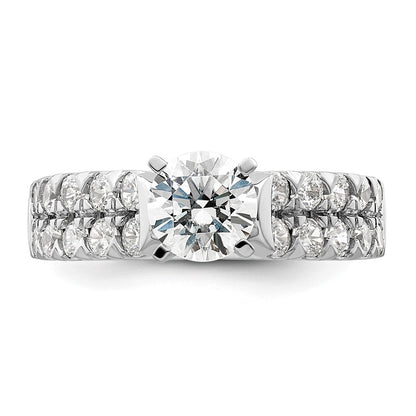 14k White Gold 1 1/10 carat Lab Grown Diamond VS/SI+ G+ 1 carat Center Round Semi Mount Shared Prong Engagement Ring