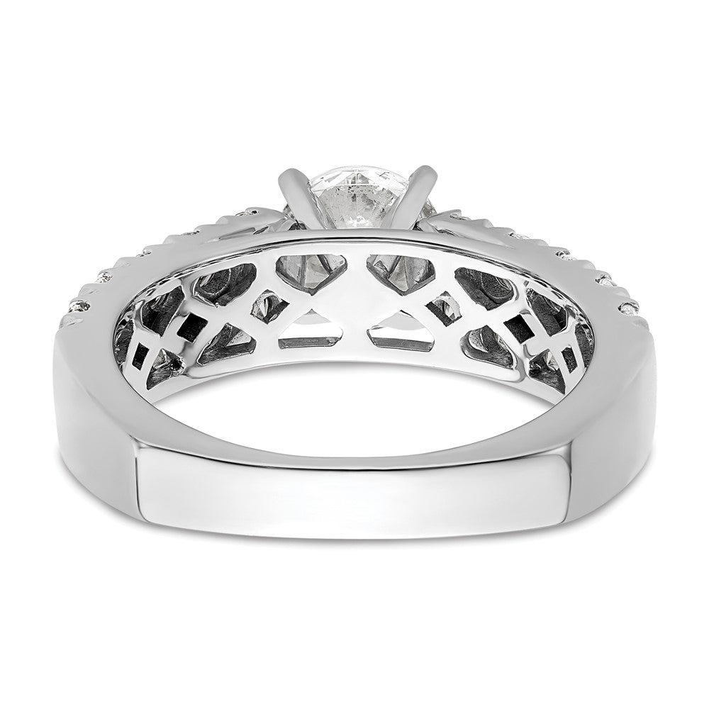 14k White Gold 1 1/10 carat Lab Grown Diamond VS/SI+ G+ 1 carat Center Round Semi Mount Shared Prong Engagement Ring