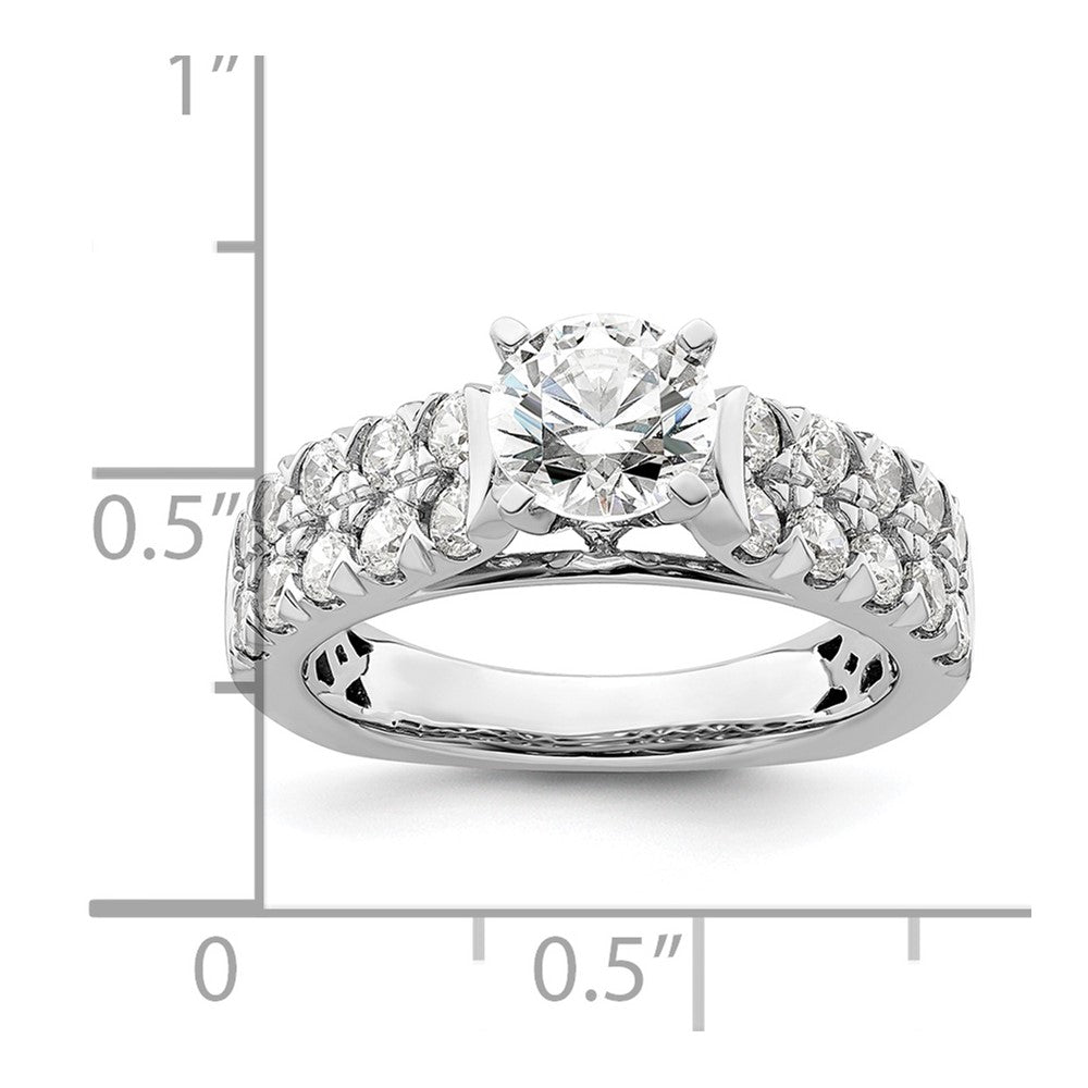 14k White Gold 1 1/10 carat Lab Grown Diamond VS/SI+ G+ 1 carat Center Round Semi Mount Shared Prong Engagement Ring