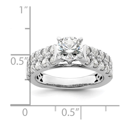 14k White Gold 1 1/10 carat Lab Grown Diamond VS/SI+ G+ 1 carat Center Round Semi Mount Shared Prong Engagement Ring