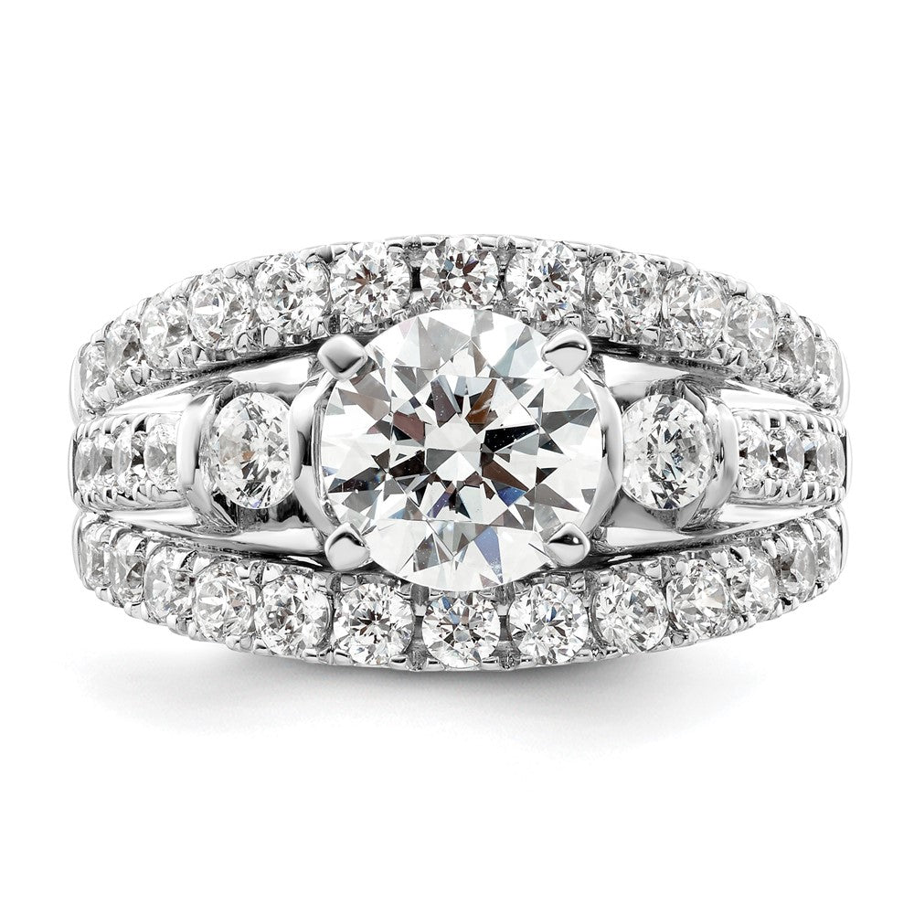 14k White Gold 1 3/8 carat Lab Grown Diamond VS/SI+ G+ 1 1/2 carat Center Round Semi Mount Shared Prong Engagement Ring