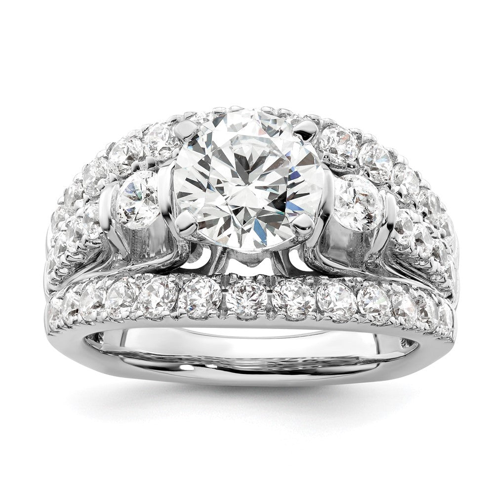 14k White Gold 1 3/8 carat Lab Grown Diamond VS/SI+ G+ 1 1/2 carat Center Round Semi Mount Shared Prong Engagement Ring