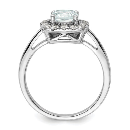 14k White Gold 1/4 carat Lab Grown Diamond VS/SI+ G+ March Birthstone Aquamarine Halo Ring
