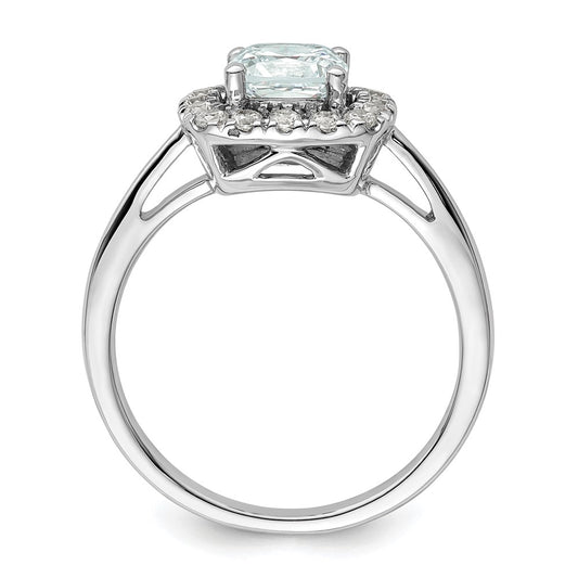 14k White Gold 1/4 carat Lab Grown Diamond VS/SI+ G+ March Birthstone Aquamarine Halo Ring