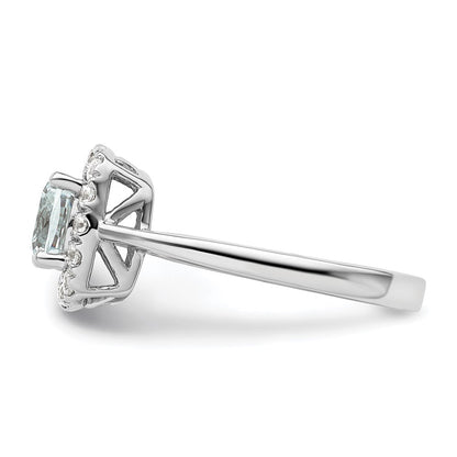 14k White Gold 1/4 carat Lab Grown Diamond VS/SI+ G+ March Birthstone Aquamarine Halo Ring